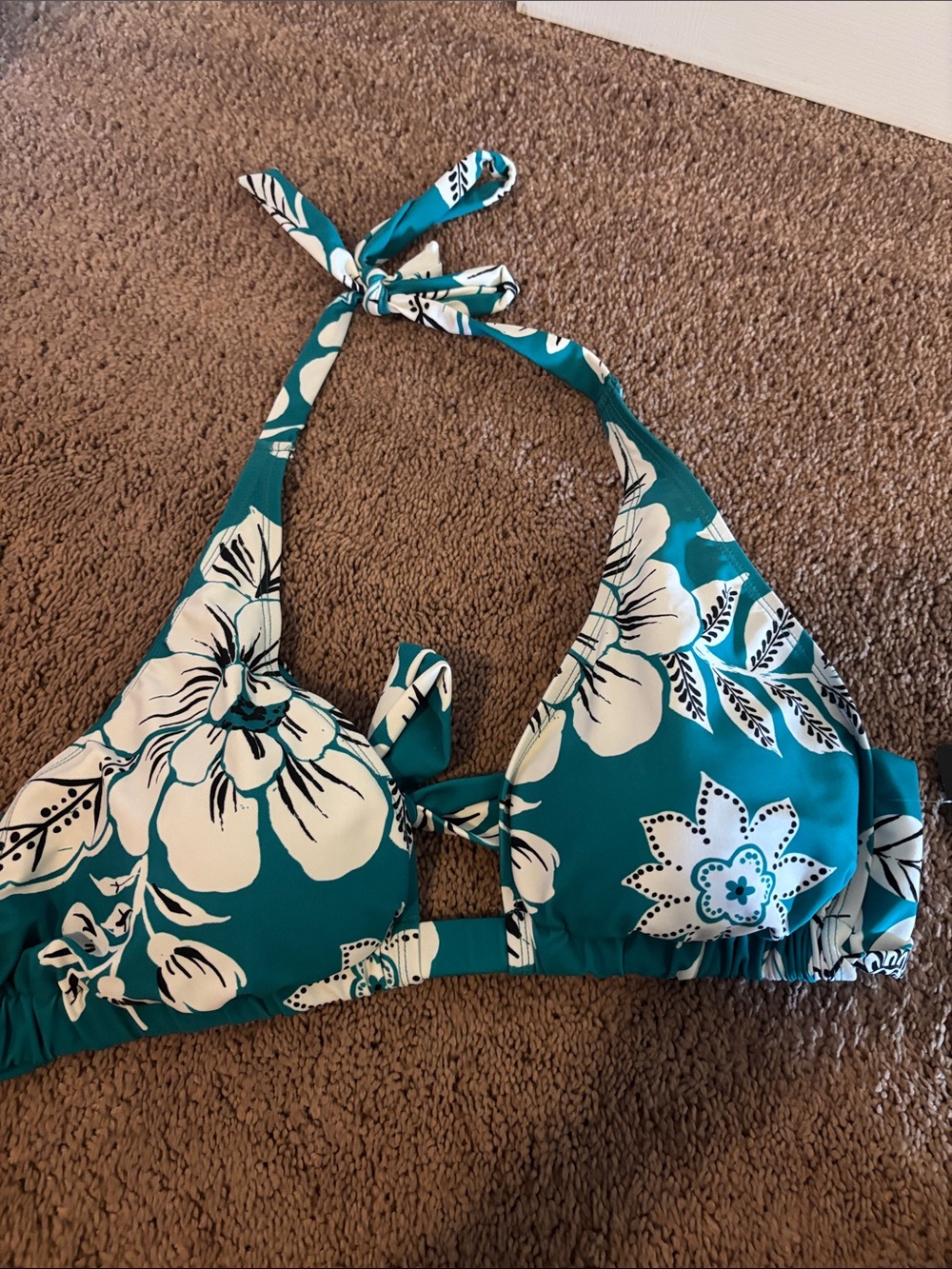 torrid Teal Floral Halter Bikini Top - Teal & White